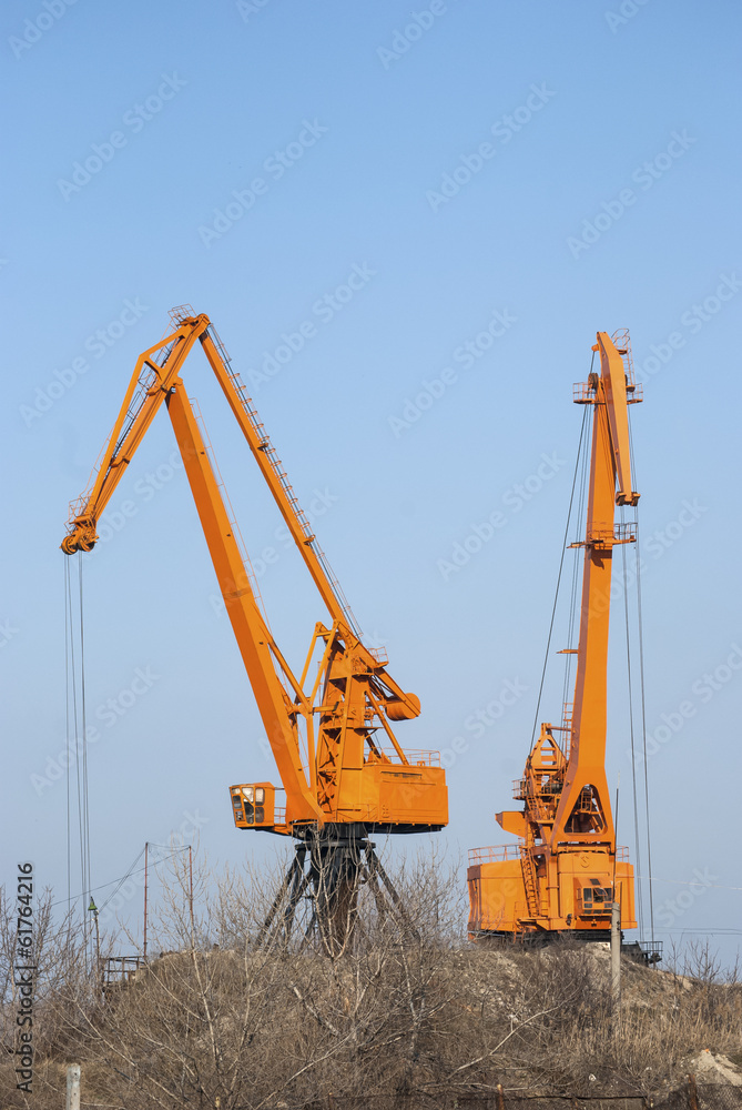 River port dock obsolate industrial yellow cranes