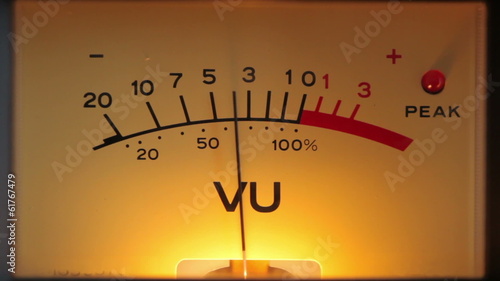 Close-up view of analog volume unit meter, studio equipment, HD