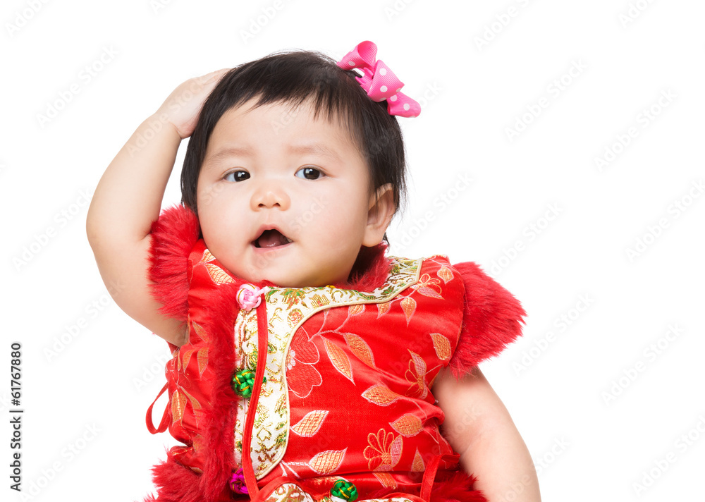Chinese girl touch head Chinese girl touch head