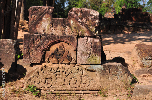 Ancient ruin carving of Banteay Srey Temple, Angkor in Cambodia