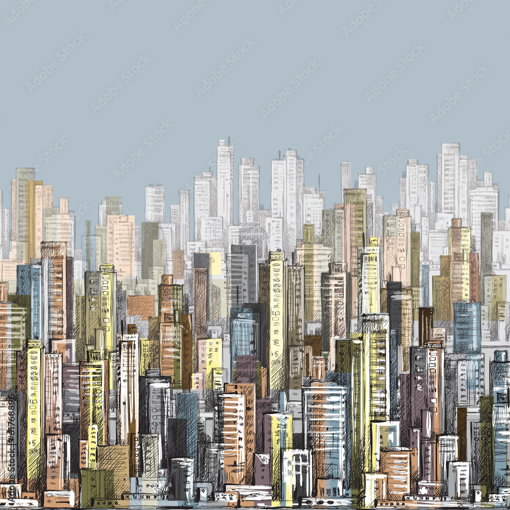 Fototapeta premium Cityscape. Hand drawn vector