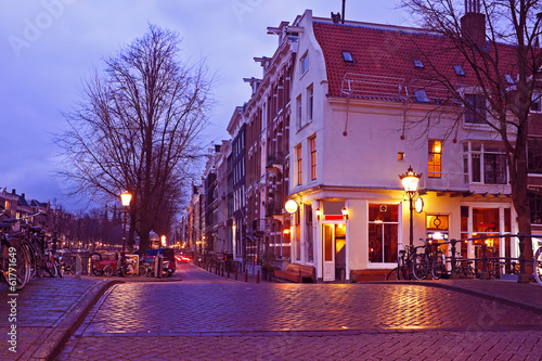 Photography Streetview with amsterdam cafe in the Netherlands by twilight
