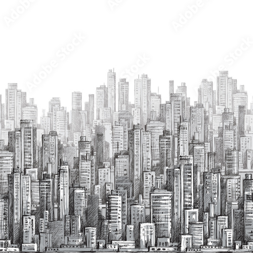 City landscape, hand drawn vector