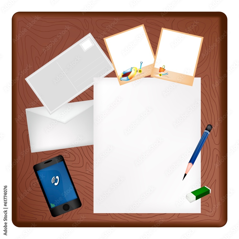 Pencil and Picture Frame on A Blank Page and Envelope Pencil and Picture Frame on A Blank Page and Envelope