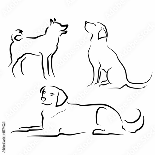 set of simple vector silhouettes of dogs in different poses