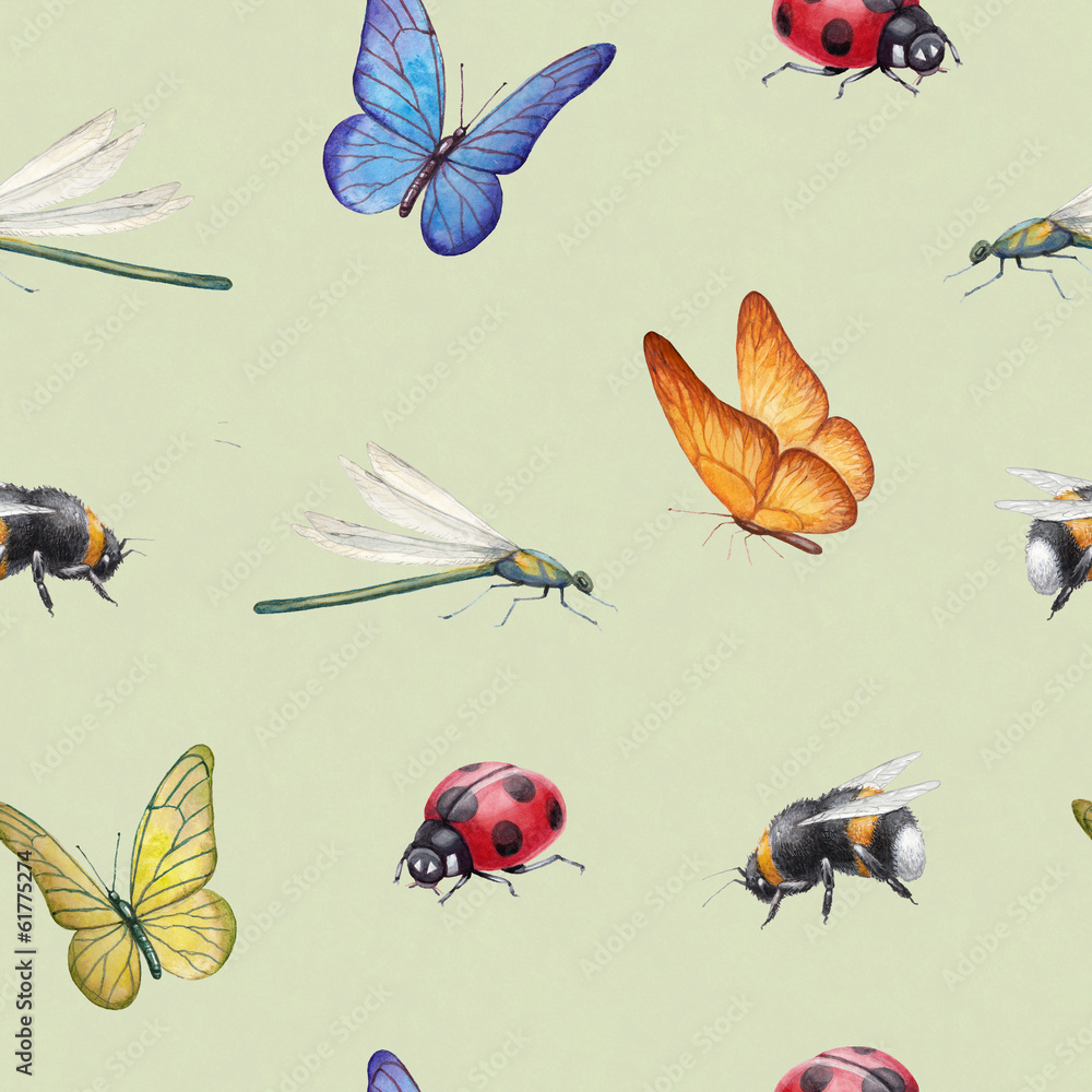 Seamless pattern with watercolor insects illustrations Seamless pattern with watercolor insects illustrations