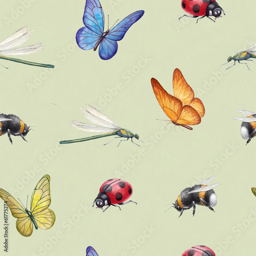 Seamless pattern with watercolor insects illustrations © Aleksandra Smirnova