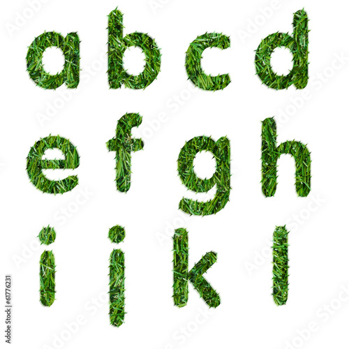 Letters made of green grass isolated on white