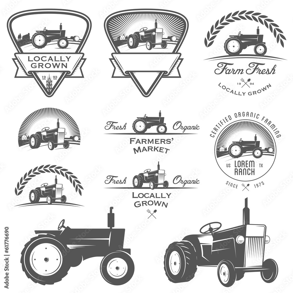 Naklejka premium Set of retro farm fresh labels, badges and design elements