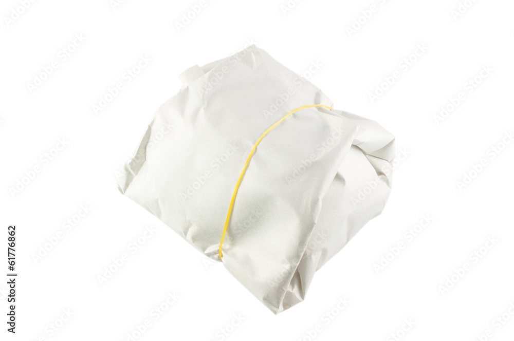 Food wrap in paper with elastic rubber,