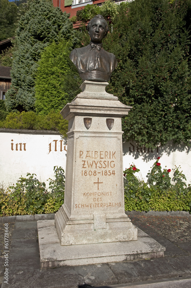Denkmal für Alberich Zwyssig, Bauen UR, Schweiz StockFoto Adobe Stock