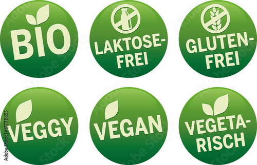 Symbol Bio, Vegan, Glutenfrei, vegetarisch, Laktosefrei vektor