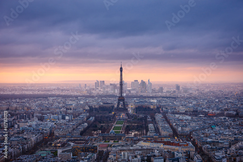 Aerial view of Paris at dusk