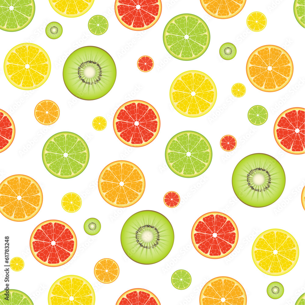 Orange Lime Lemon Grapefruit Kiwifruit seamless pattern