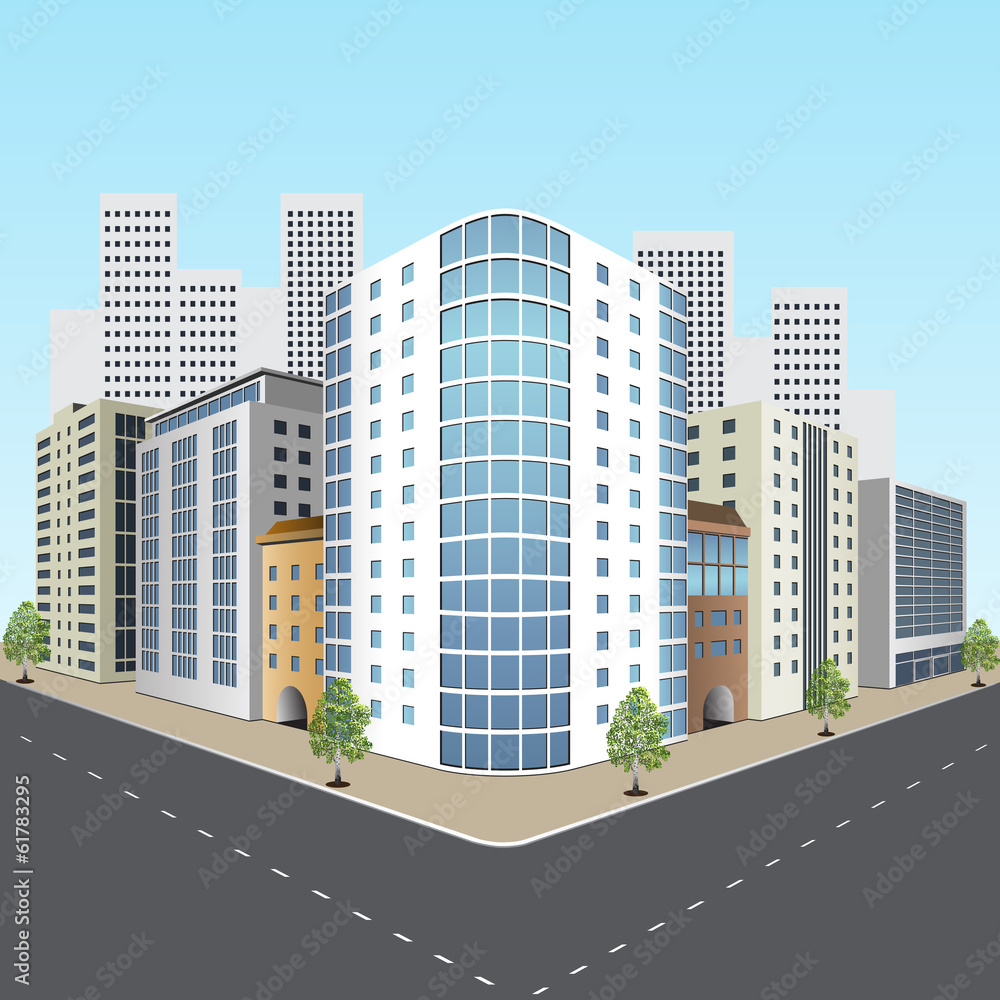 street of the city with office buildings street of the city with office buildings