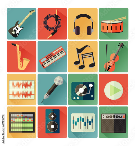 flat icons music set