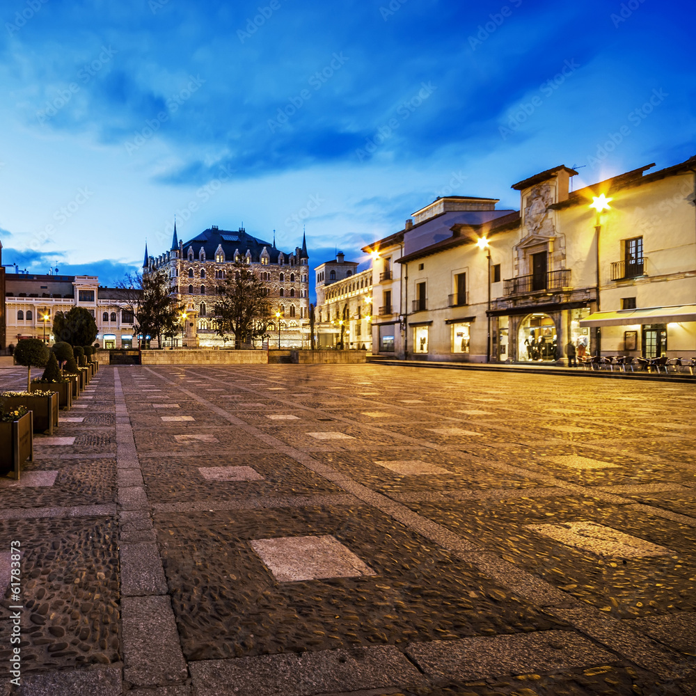 San Marcelo square,at the bottom  Botines Palace, Leon,Spain.