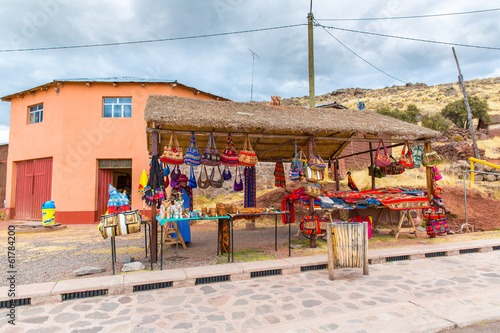 Souvenir market near towers in Sillustani, Peru,South America.