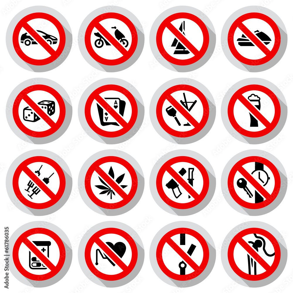 Set Prohibited symbols on paper stickers Set Prohibited symbols on paper stickers