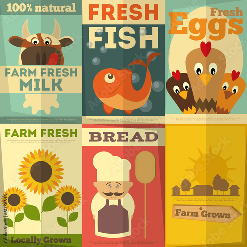 Set of Posters for Organic Farm Food