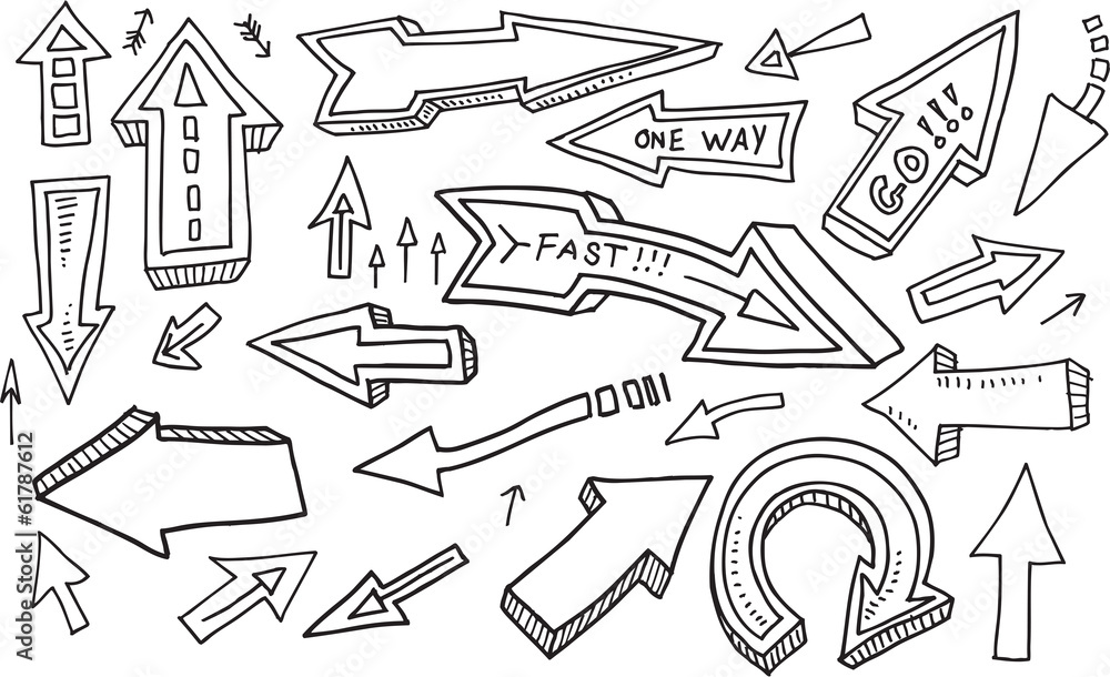 Obraz premium Groovy Doodle Sketch Arrow Design Vector Set
