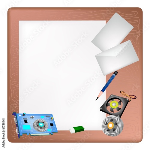 Computer Hardware on A Blank Page and Envelope