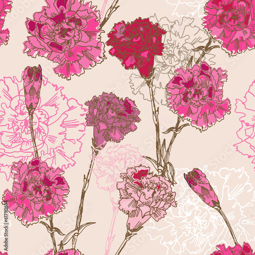 Seamless pattern with carnation flowers
