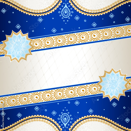 Vibrant blue banner inspired by Indian mehndi designs
