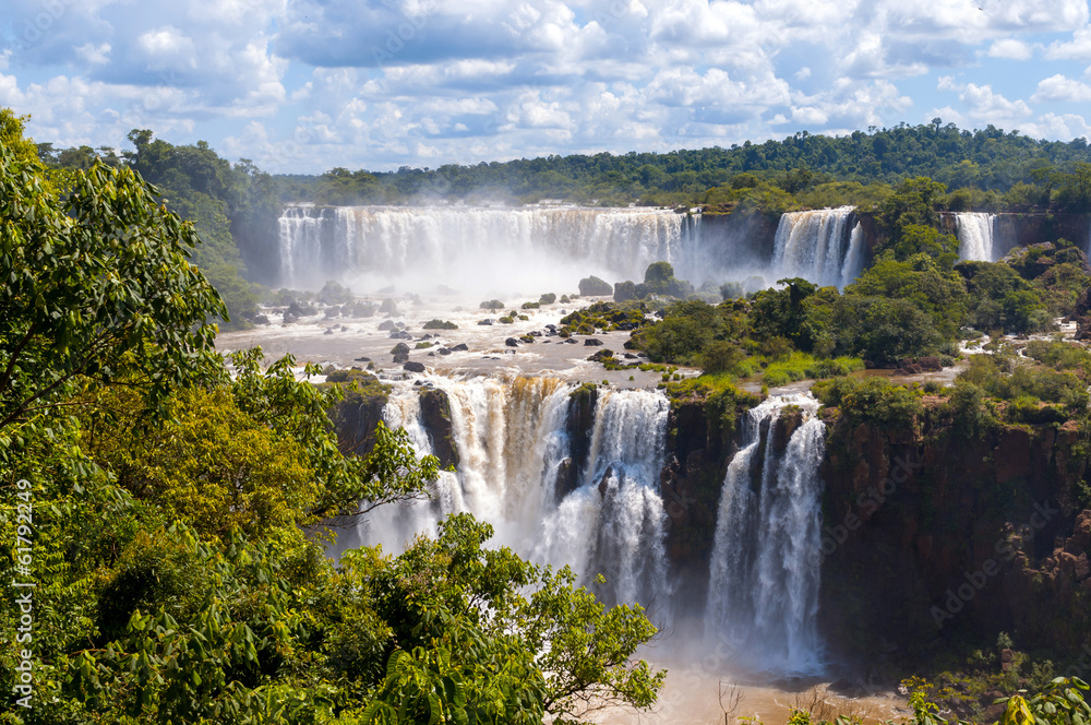 Awesome Panorama view of Iguassu Falls, waterfall in Brazil
