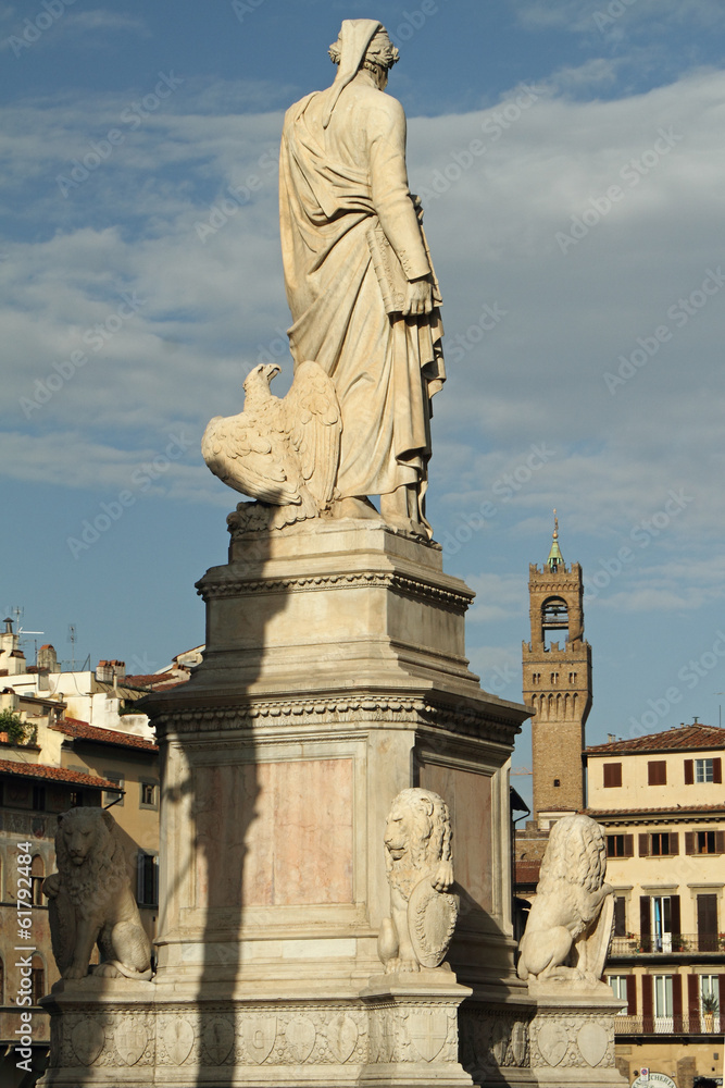 rear view of  statue  by Enrico Pazzi dedicated to Dante
