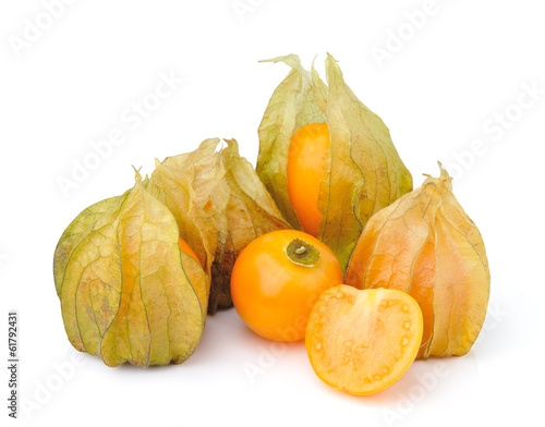 Fresh physalis (cape gooseberry) isolated on white background photo