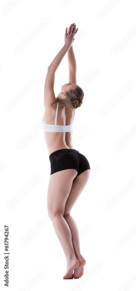 Rear view of young sporty model with elastic booty Rear view of young sporty model with elastic booty