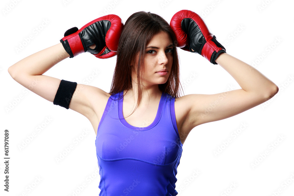 woman wearing boxing gloves standing woman wearing boxing gloves standing