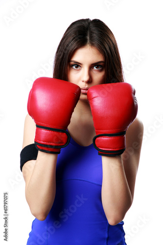 sport woman standing with boxing gloves © Drobot Dean