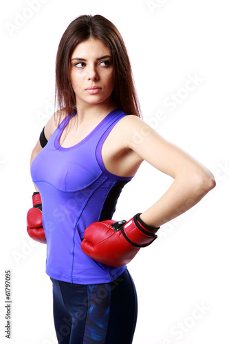 sport woman standing with boxing gloves  © Drobot Dean
