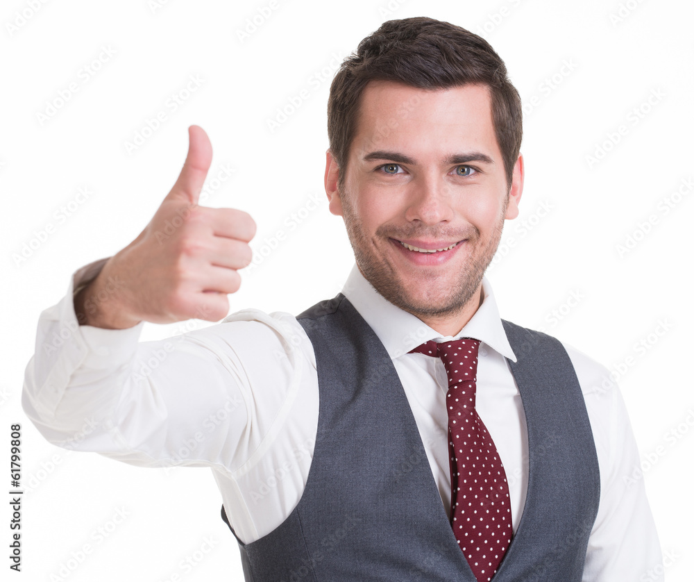 Portrait of happy handsome man in suit. Portrait of happy handsome man in suit.
