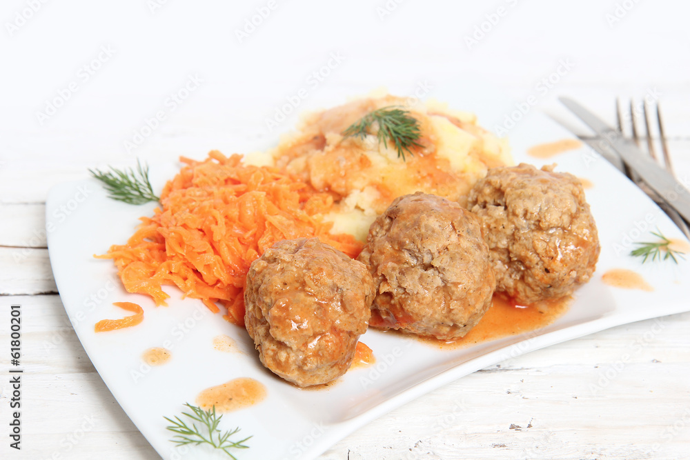 Meatballs, Mashed Potato and carrots Meatballs, Mashed Potato and carrots