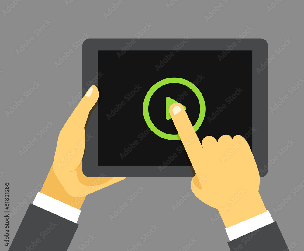 The businessman holding modern digital tablet device The businessman holding modern digital tablet device