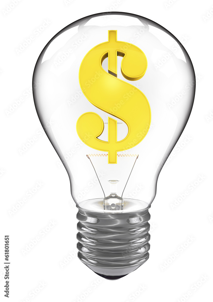 3d light bulb with a dollar sign in gold 3d light bulb with a dollar sign in gold