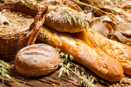 Various types of bread in a baker pantry