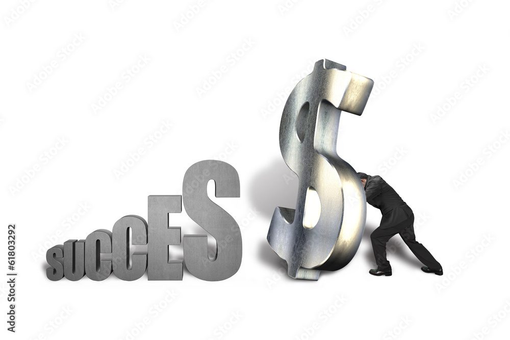 Standing large money symbol for success Standing large money symbol for success