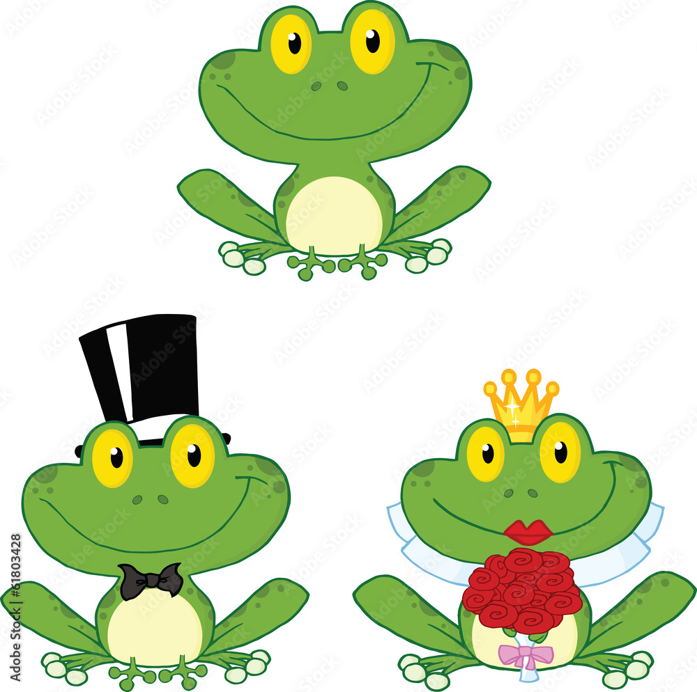 Naklejka premium Happy Small Frogs Cartoon Characters. Set Collection