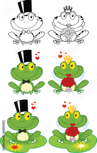 Happy Groom and Bride Frog Cartoon Characters. Set Collection