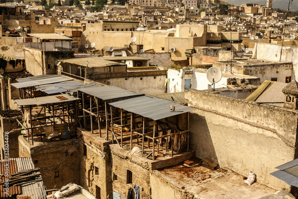 Fototapeta premium Fez, Morocco. The tannery souk of weavers is the most visited pa