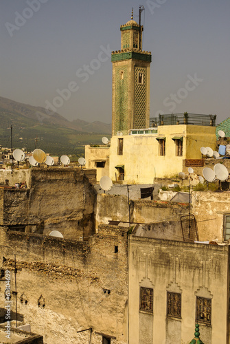 Kairaouine mosque minaret at Fez, Morocco photo