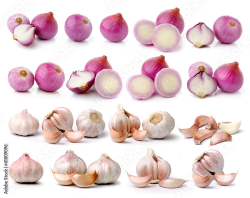 shallots and garlic isolated on white background