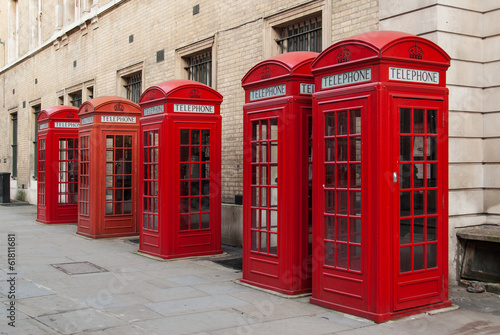 Traditional red telephone boxes in London  UK