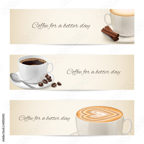 Collection of banners with coffee cups