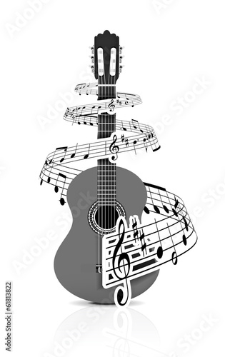 Music notes with guitar player