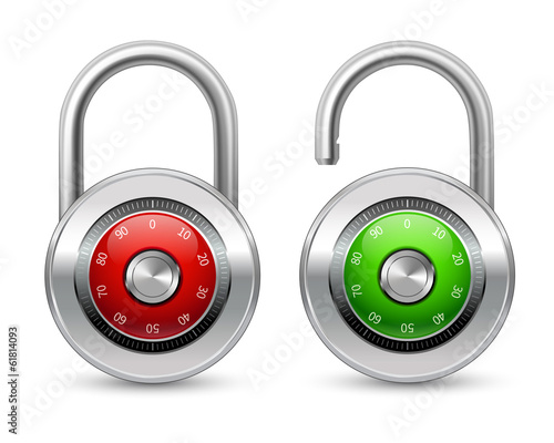 Open and closed realistic lock icon